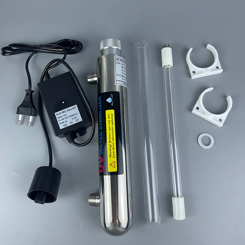 220V Stainless Steel UV Water Sterilizer Ultraviolet Tube Lamp Direct Drink Disinfection Filter Aquarium Fish Tank Purifier 12W