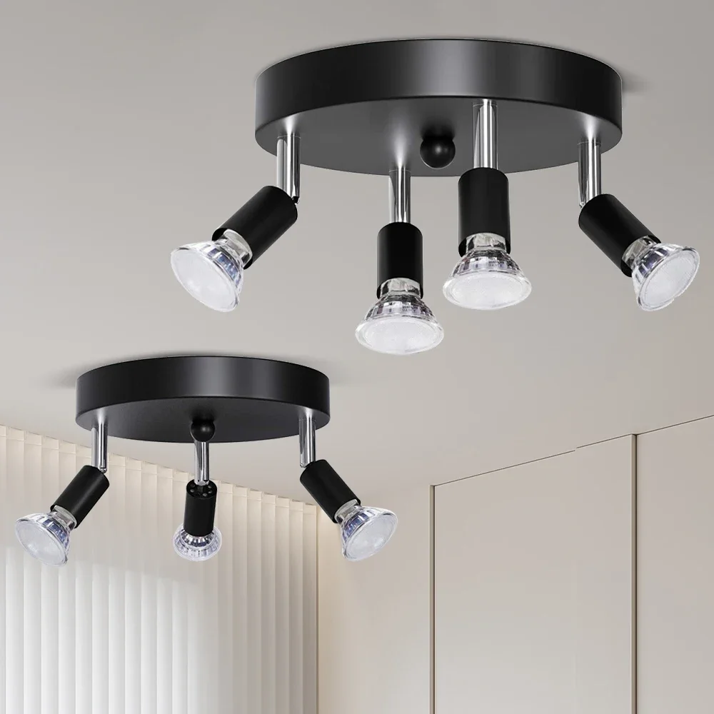 

LED Ceiling Light Modern Living Room LED Ceiling Spotlight Round Chrome LED Ceiling Spotlight 1/2/3/4 Bulbs Swivelling