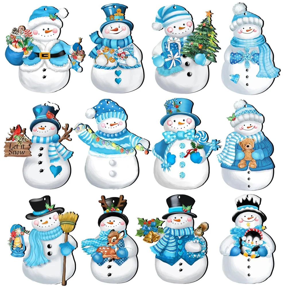 

24pcs Snowman Christmas Ornaments Set - Wooden Tree Decorations, Non-Electric Holiday Crafts for Festive Home & Party Decor