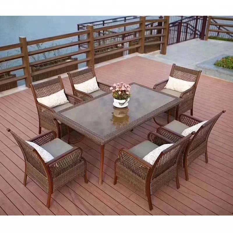 Traditional Outdoor Patio Garden Furniture Rattan Wicker Dining Table Set 6 Chairs