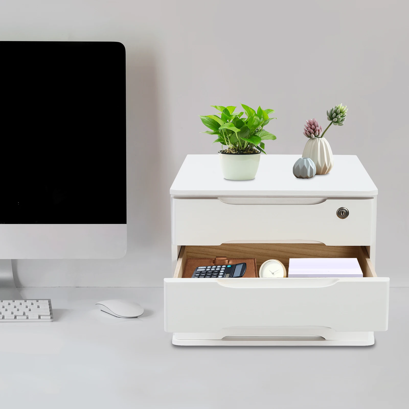 

3-х уровневый запираемый шкаф для хранения, белый деревянный настольный органайзер, органайзер для файлов с несколькими ящиками и замком для офиса и дома