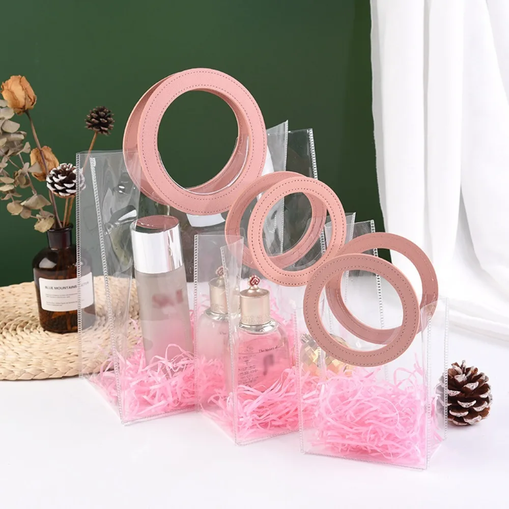 

Large Capacity PVC Clear Tote Bag Square Shape Handle Transparent Waterproof Storage Bag Round Shape Handle Hand Gift Bag