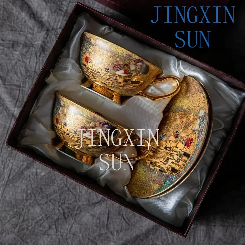 Bone China Coffee Cup and Saucer Egyptian Couple Coffee Mug European Ceramic Retro English Afternoon Tea