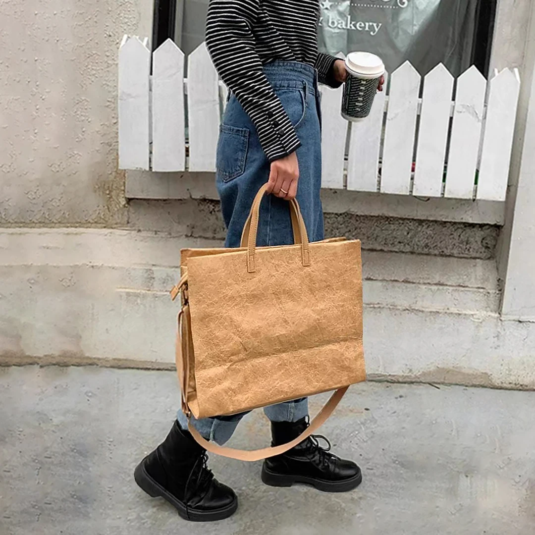 Sac fourre-tout femme sac à bandoulière léger pour femmes sac à main de trajet étanche papier Kraft sacs à bandoulière Vintage sac à provisions