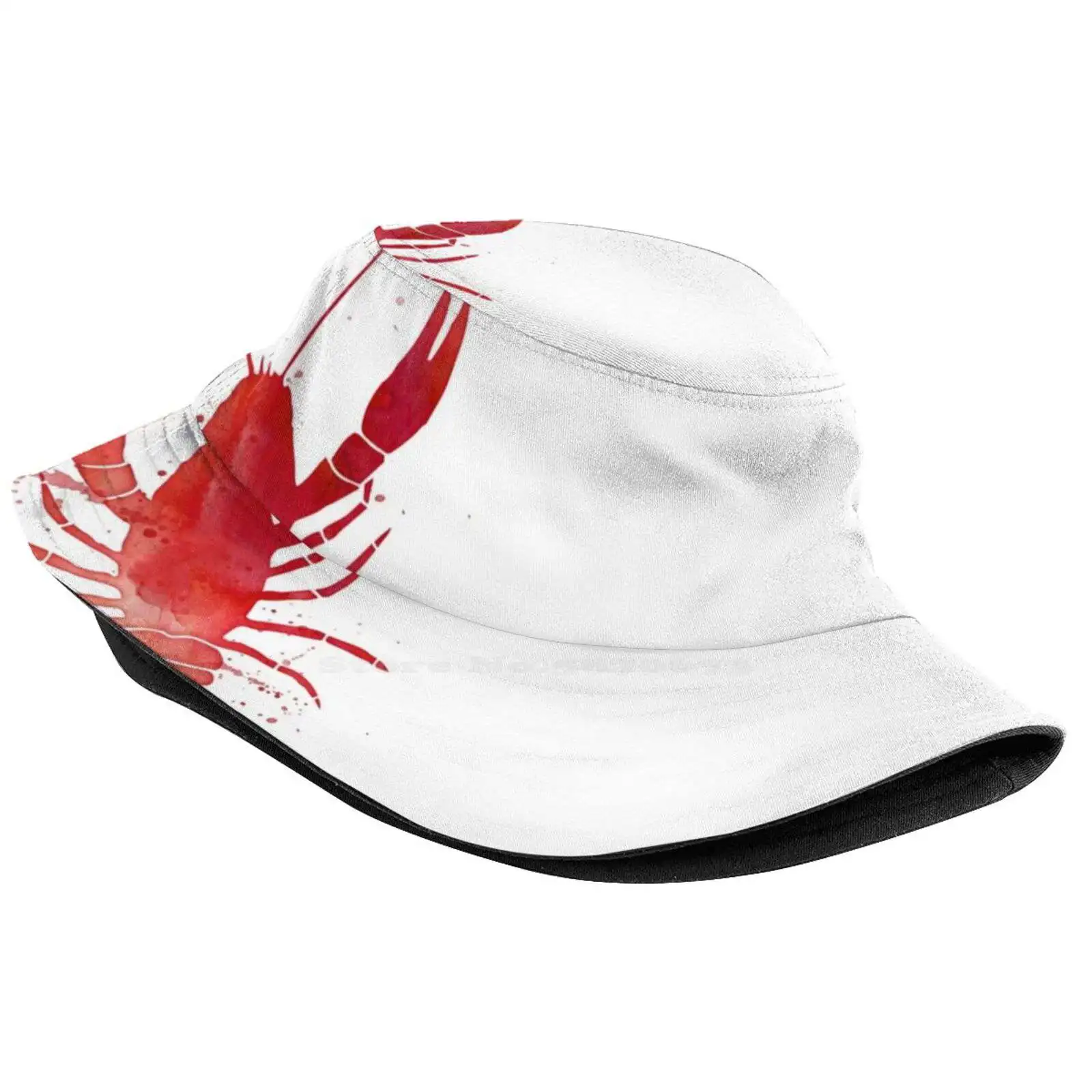 Watercolor Red Lobster Sun Cap Fisherman Hat Bucket Hats Red Lobster Watercolor Painted Sea Food Fish Seafood