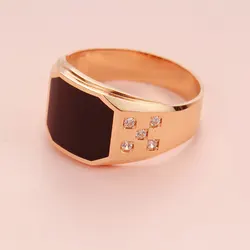 585 purple gold plated 14K rose gold square Black Onyx men rings crystal wide version business generous wedding jewelry