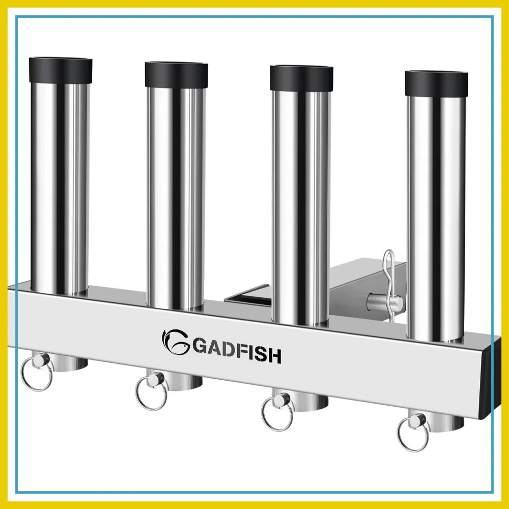 

4 Rod Hitch Fishing Rod Holder for 2" Receivers, Stainless Steel, Quick Release