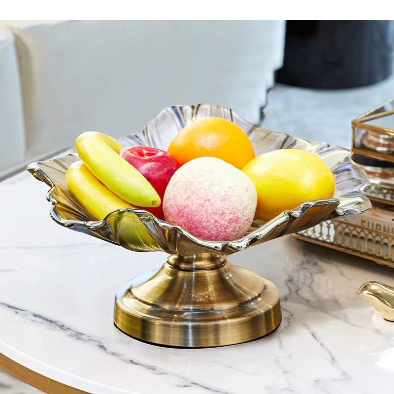 

Leaf Shape Glass Cake Stand Fruit Bowl Snack Dessert Plate Fruits Living Room Coffee Table Household Tray
