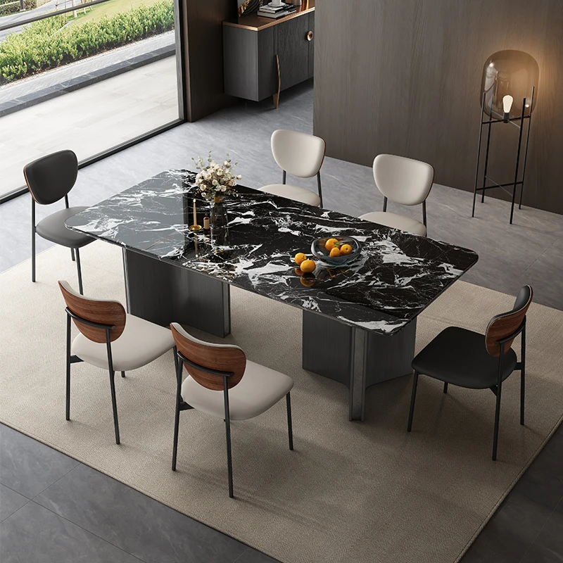 

Luxury Modern Black Marble Rectangle Dining Table Chair Set 4 6 Seater Restaurant Living Room Minimalist Furniture Designs
