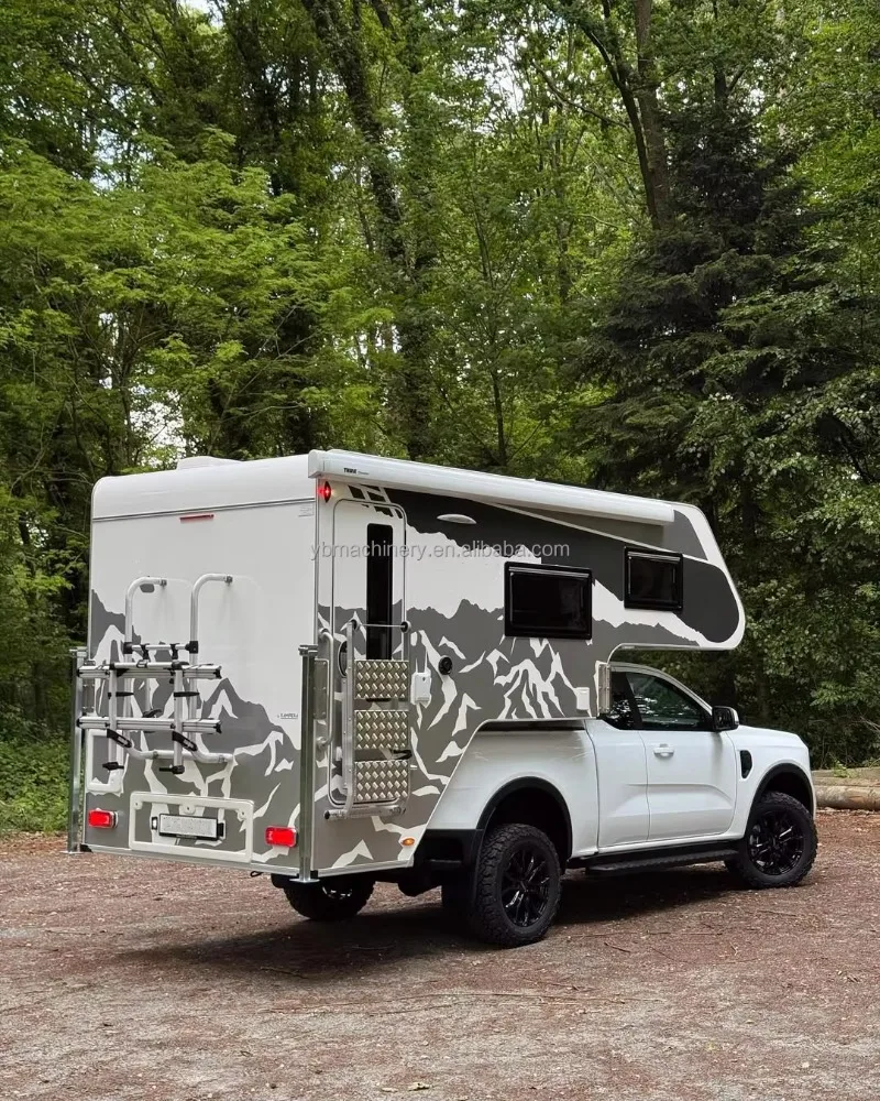 Affordable Slide In Truck Camper With Roof Vent Fold Out Bed Storage Compartments And LED Strip Lights Truck Camper Customize