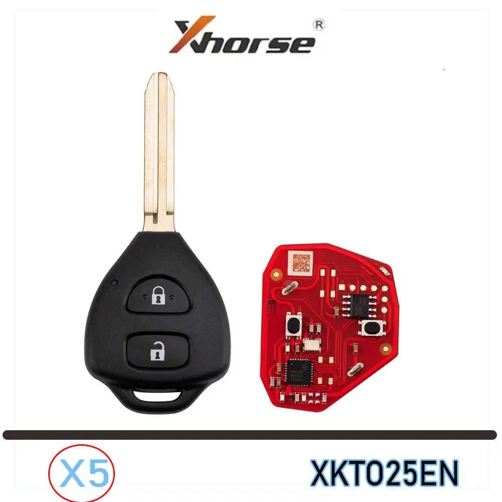 5pcs Xhorse XKTO25EN Wire Remote Key for Toyota Style Flat 2 Button  2nd Generation of XKTO05EN Car Remote Key for VVDI Key Tool