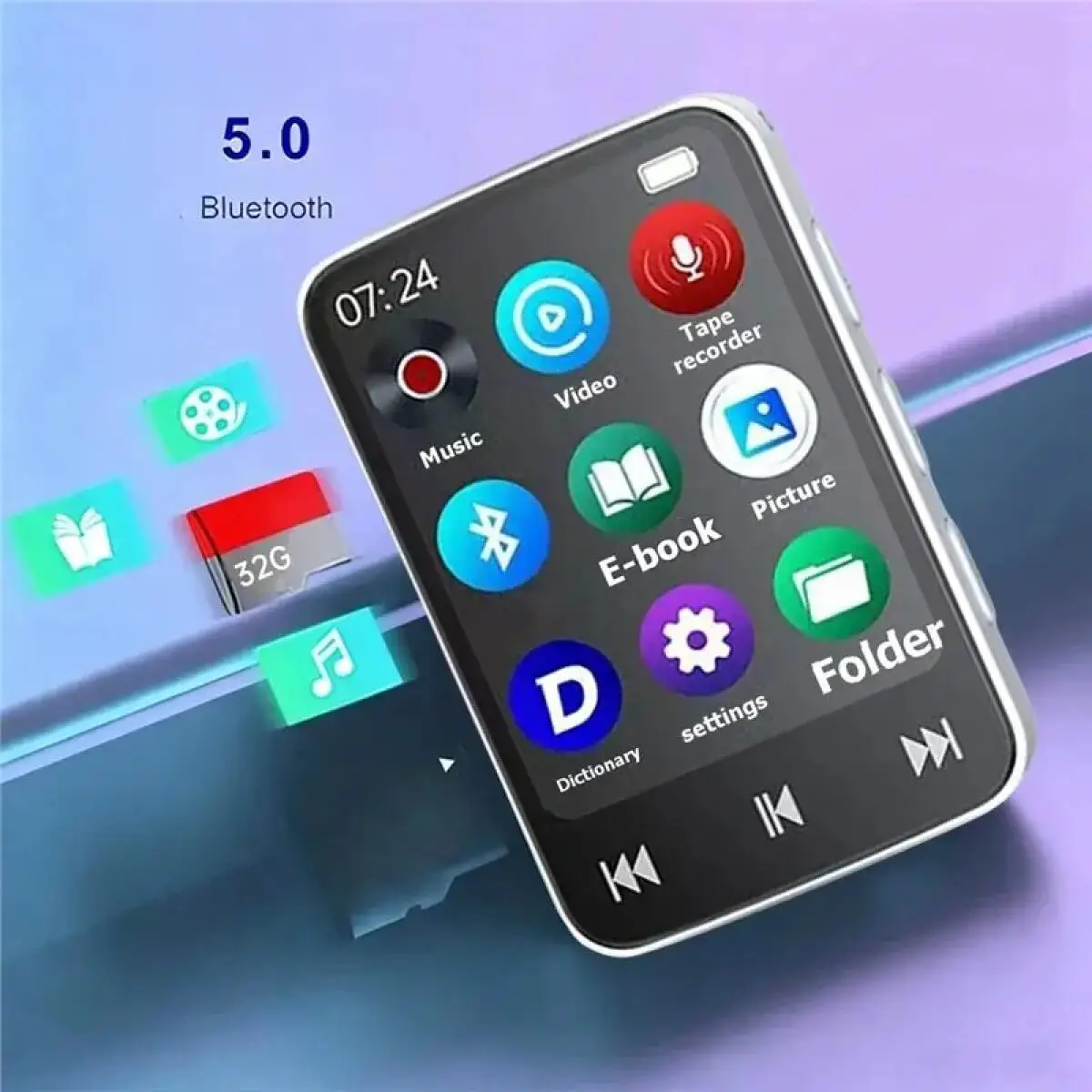 Portable MP3 Bluetooth 5.0 1.8 Inch Mini Video MP4 Player Playback With LED Screen Recording E-Book For Student