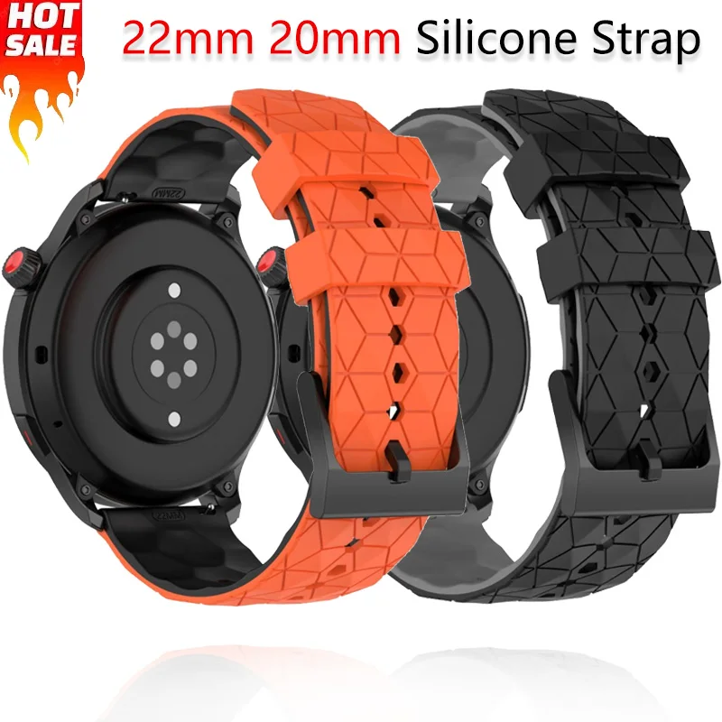 22mm 20mm Silicone Strap For Samsung Watch 7/6/5/4 Huawei Watch GT4-5 Pro 46mm Football Pattern Bracelet Band Amazfit GTR 4/GTS