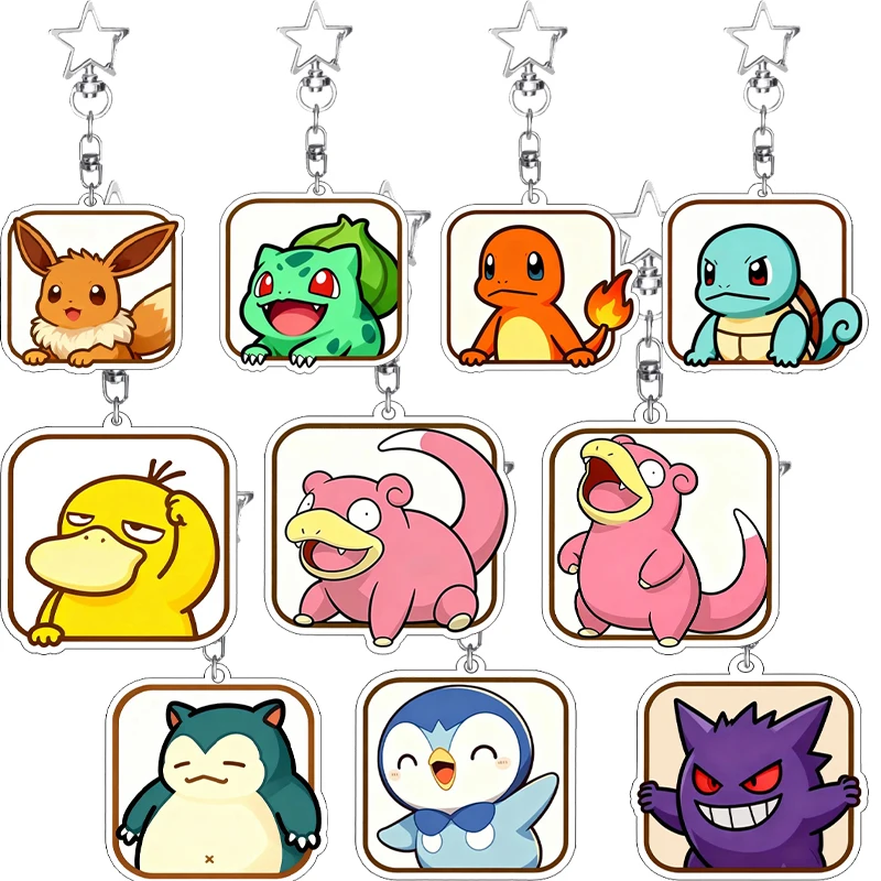

Fashion Pocket Monster Acrylic Keychain Decoration Anime Gengar Eevee Squirtle Bulbasaur Cartoon Backpack Pendant Charm Gift Toy