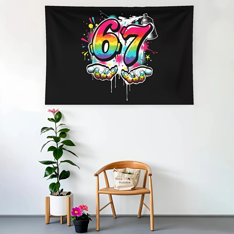 1Pc Neon 67 Graffiti Meme Tapestry, Urban Art Style Wall Hanging with Alpha Slang 