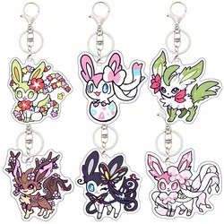 Pokemon Anime Cartoon Creativity Keychain Eevee Leafeon Sylveon Cute Key Ring Pendant Decoration Acrylic Key Chain Accessories