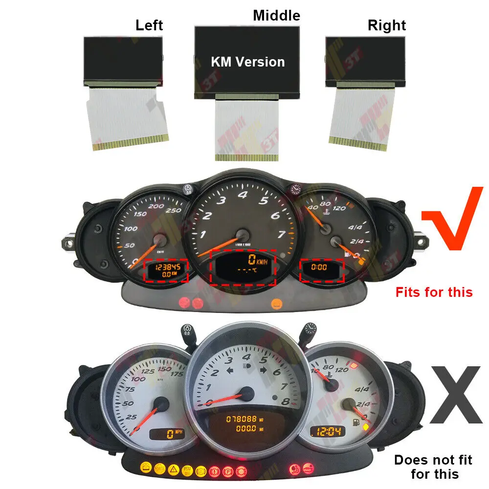 Dashboard LCD A Set Display for Porsche 911 996 and 986 Boxster Instrument Cluster KM Version