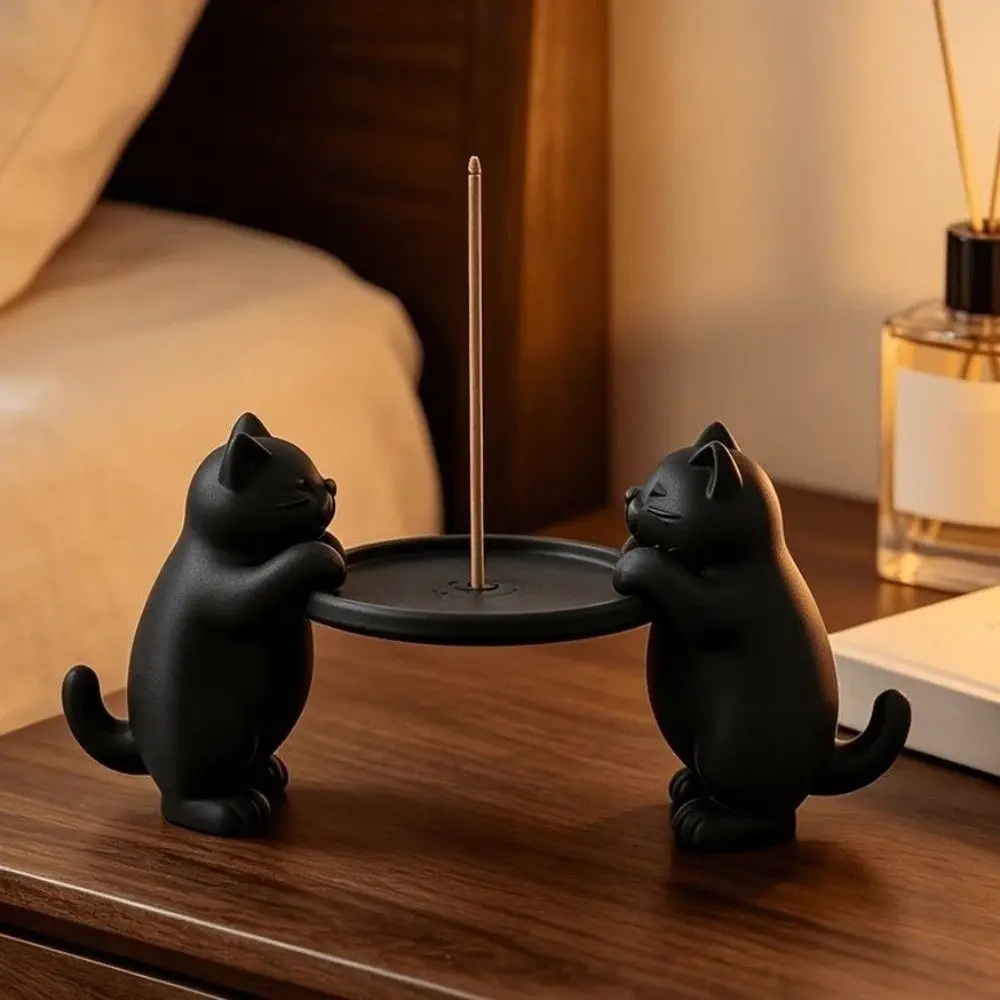 3D Printing Two Cats Incense Holder Minimalist Chinese Style Animals Incense Burner Stable Handmade Incense Stick Holder