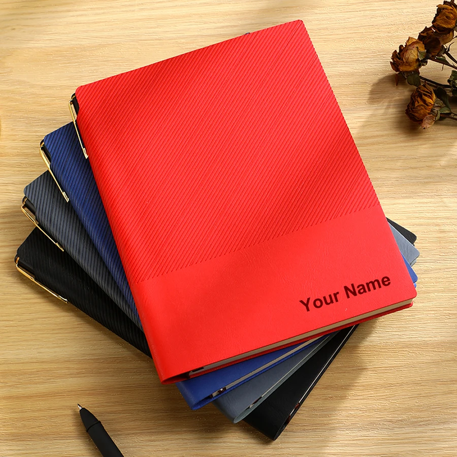 Custom Name Engraved A5 PU Leather Notebook Striped Cover Personalized Journal Diary Notepad Business Office Custom Gift