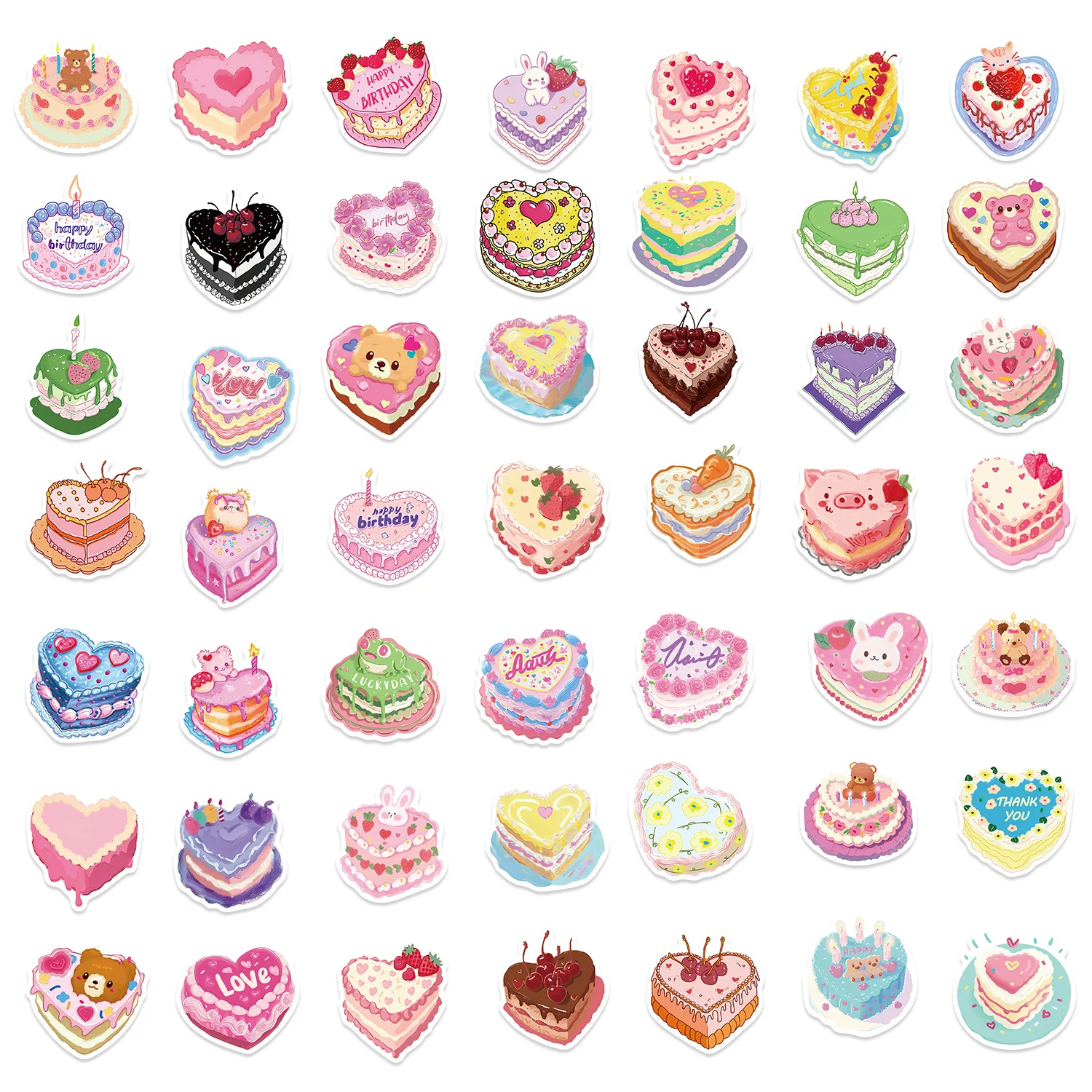 50pcs Heart Shaped Cake Cute Cartoon Graffiti Stickers DIY Phone Guitar Laptop Notebook Suitcase Cup Waterproof Sticker Kids Toy