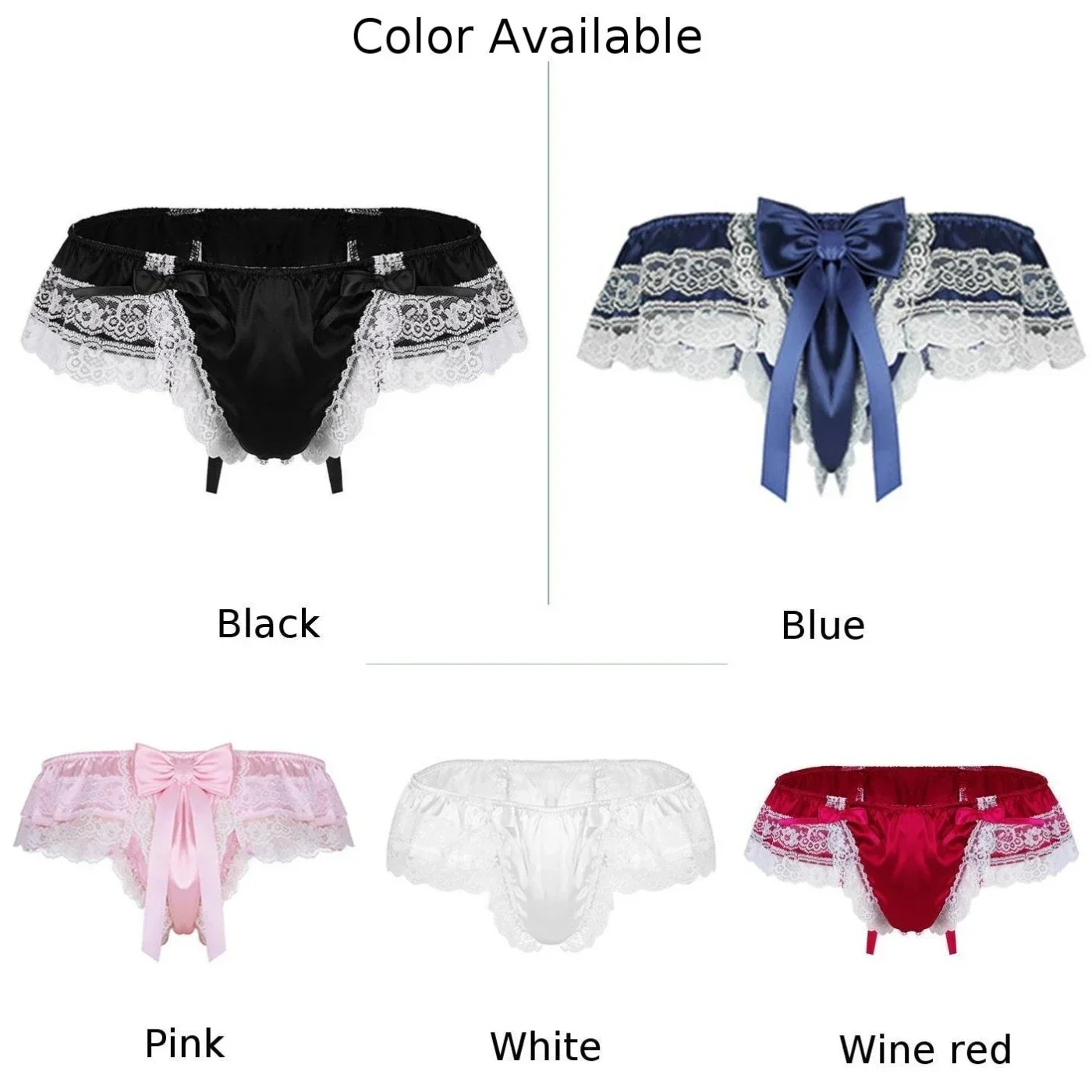 Men Lace See-Through Sissy Panties Sexy Satin G-String Thong U Convex For Man Briefs Breathable Gay Bikini Underwear