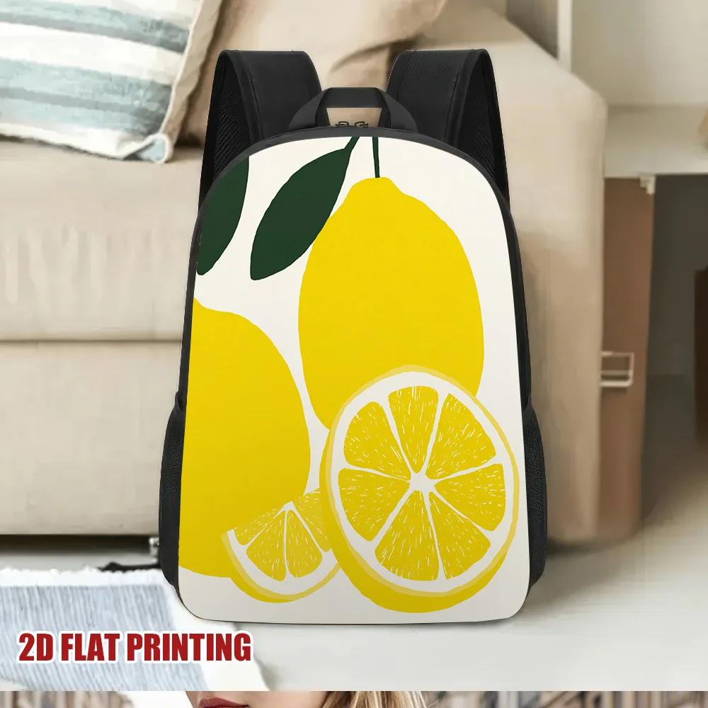

1 Stylish Fresh Lemon Art 2D Flat Print Backpack - Lightweight and Durable Polyester School Bag with Removable Shoulder Strap