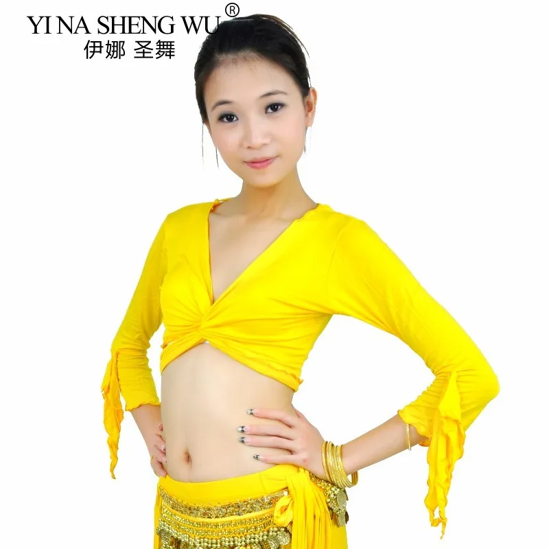 Top de dança do ventre feminino manga larga colheita superior envoltório prática traje desempenho camisa oriental tribal dacne palco showoutfit