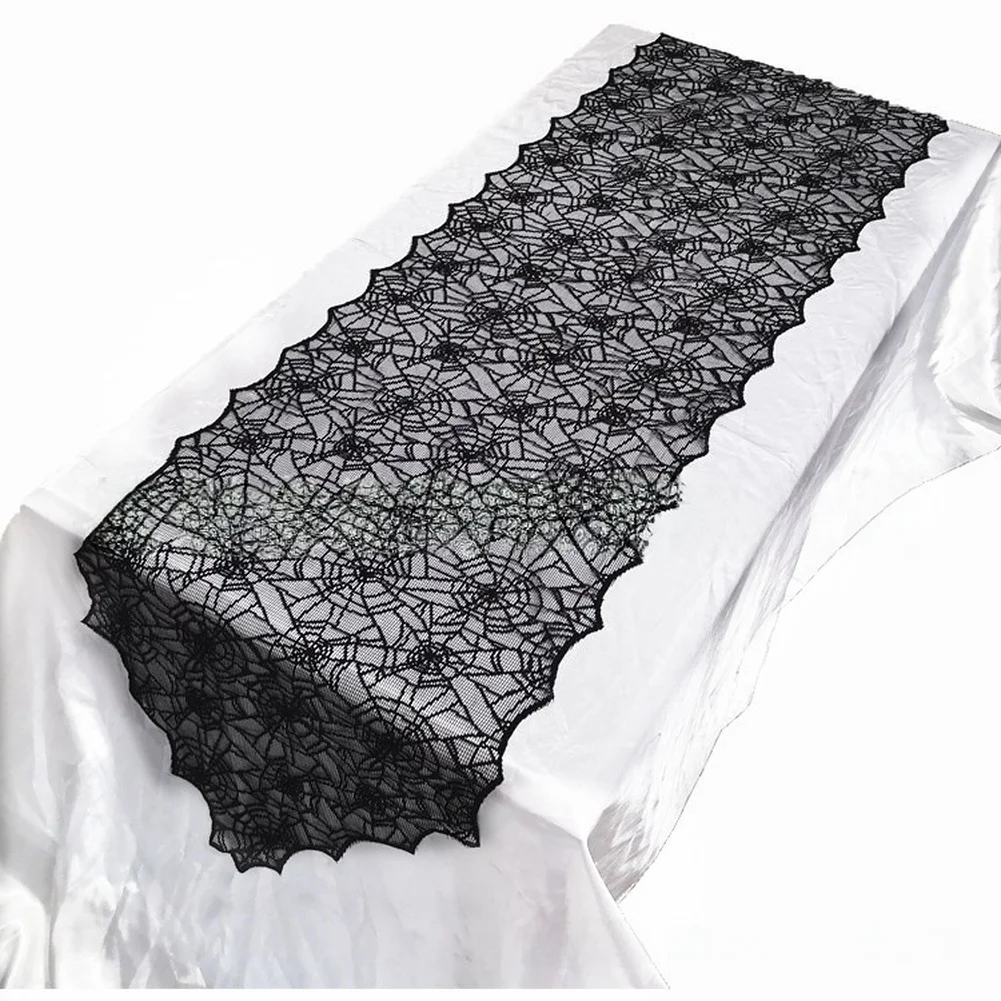 Black Halloween Web Lace Table For Runner Polyester Rectangular Decor For Dining Mantel Buffet Fireplace Party Home Decoration