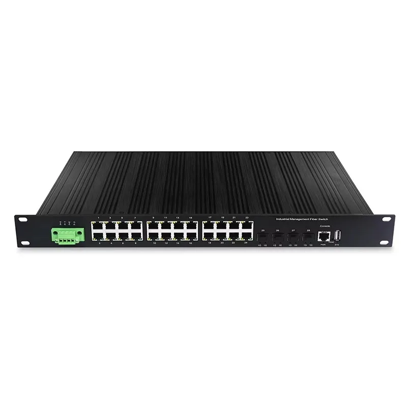 28-port Managed Industrial Ethernet Switch, with 4 1G/10G SFP+ Slot and 24 10/100/1000Base-T(X) IEEE802.3af/at PoE/PoE+ Port