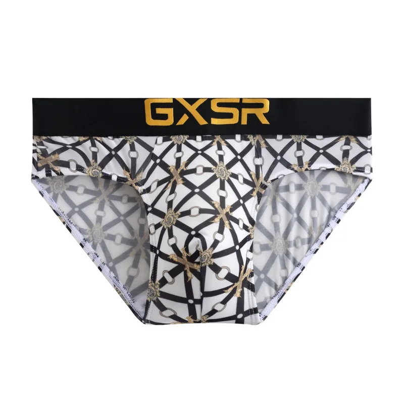 Personalized GXSR Men's Ice Silk Loose, Stylish, Pattern Pouch Elastic, Breathable and Comfortable Triangle, Pants