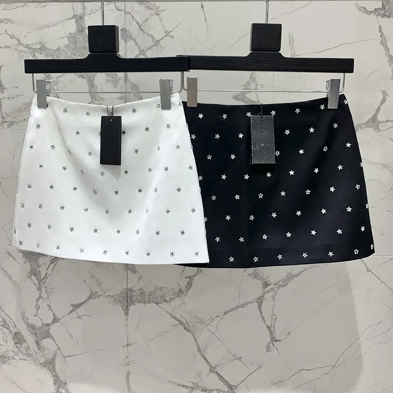 

Women's High Waist Mini Bag Hip Skirts 2Colors Top Quality Five Pointed Star Rhinestone Skirt 24 High End Streetwear Spicy Girls