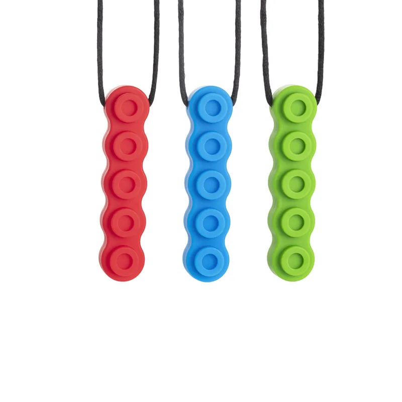 New Baby Teethers Brick Block Chews Baby Boy Girl Sensory Chew Necklace BPA Free Food Grade Silicone Biting Teether Kids Autism