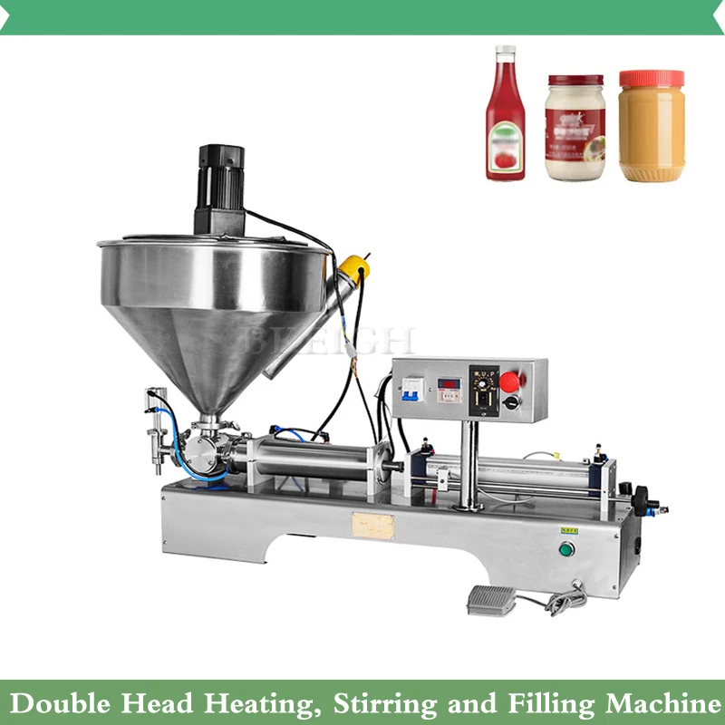 

Multi Functional Pneumatic Double Head Mayonnaise Salad Paste Filling Machine With Heating And Stirring Liquid Packaging Machine