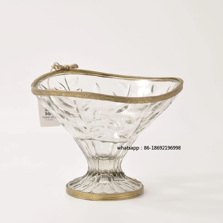 

Импортированный из Индии скандинавский американский креативный латунный поднос со стеклянной высокой тарелкой с фруктами, поднос для хранения, украшение для дома