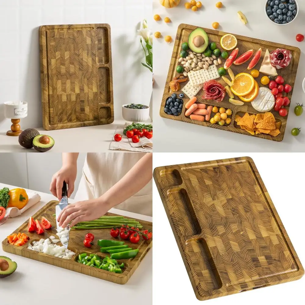 

Large Double-Sided Teak Wood Chopping Board, 17x13x1, End Grain Design with Handle, for Kitchen Prep and Serving