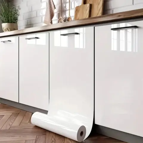 글로스 페이스트 가구 벽 스티커, PVC 진주 필름, 방수 벽지, 방 DIY 자체 접착, 블랙, 화이트, 주방 옷장