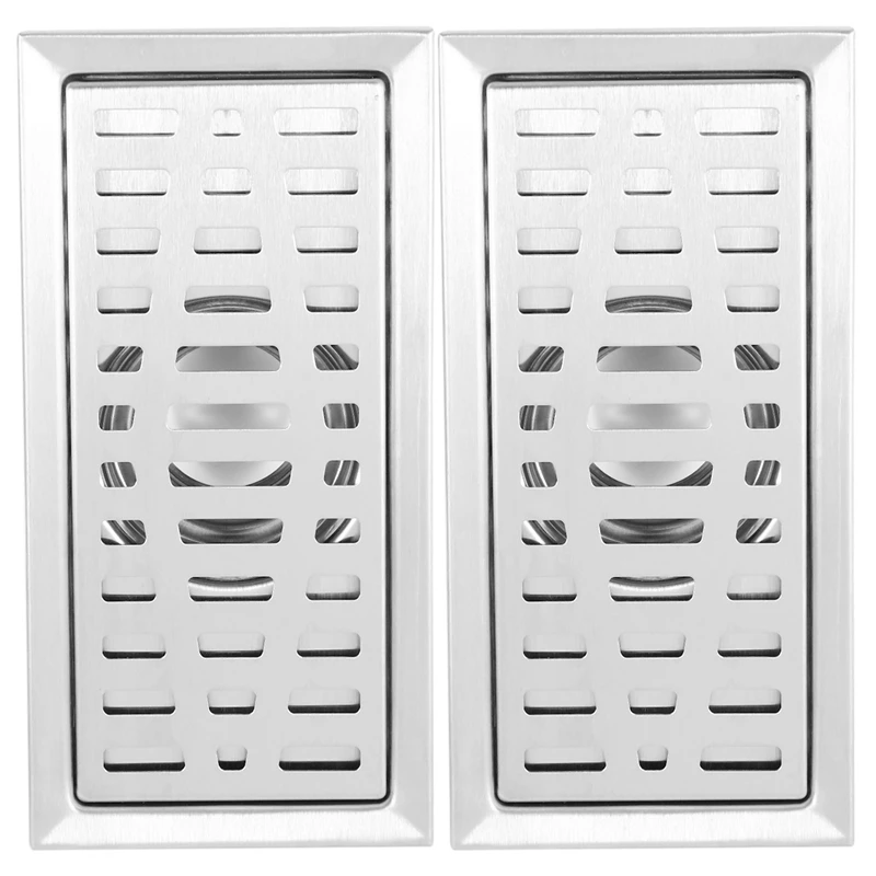 2X Large-Traffic Stainless Steel Bathroom Shower Square Floor Waste Grate Sanitary 20Cm X10cm Floor Drain