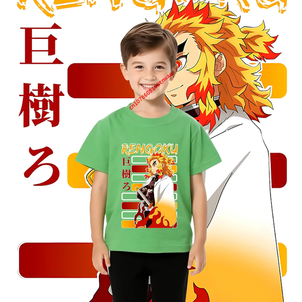 Rengoku Kyoujurou Demon Slayer kids T-shirt pure cotton short-sleeved cartoon casual tops for boys view 4