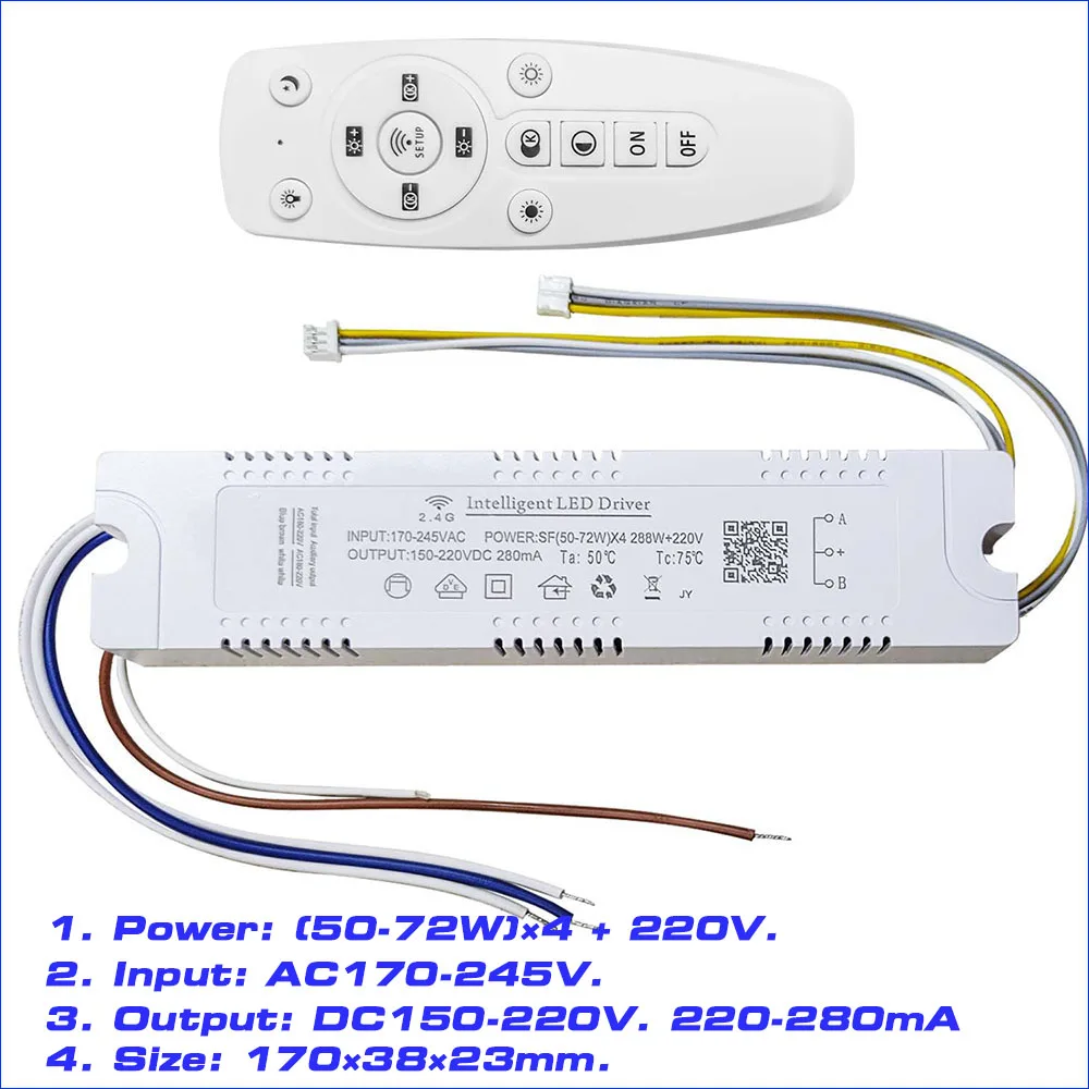 1Pair 2.4G Intelligent LED Driver Module 37-60Wx4 +220V RF Remote & APP Control Color Dimming and Changeable For Ceiling Lamp