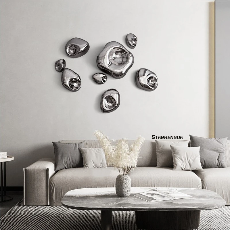 Metal stainless steel mural | shaped pebble pendant | porch background wall living Room Hotel