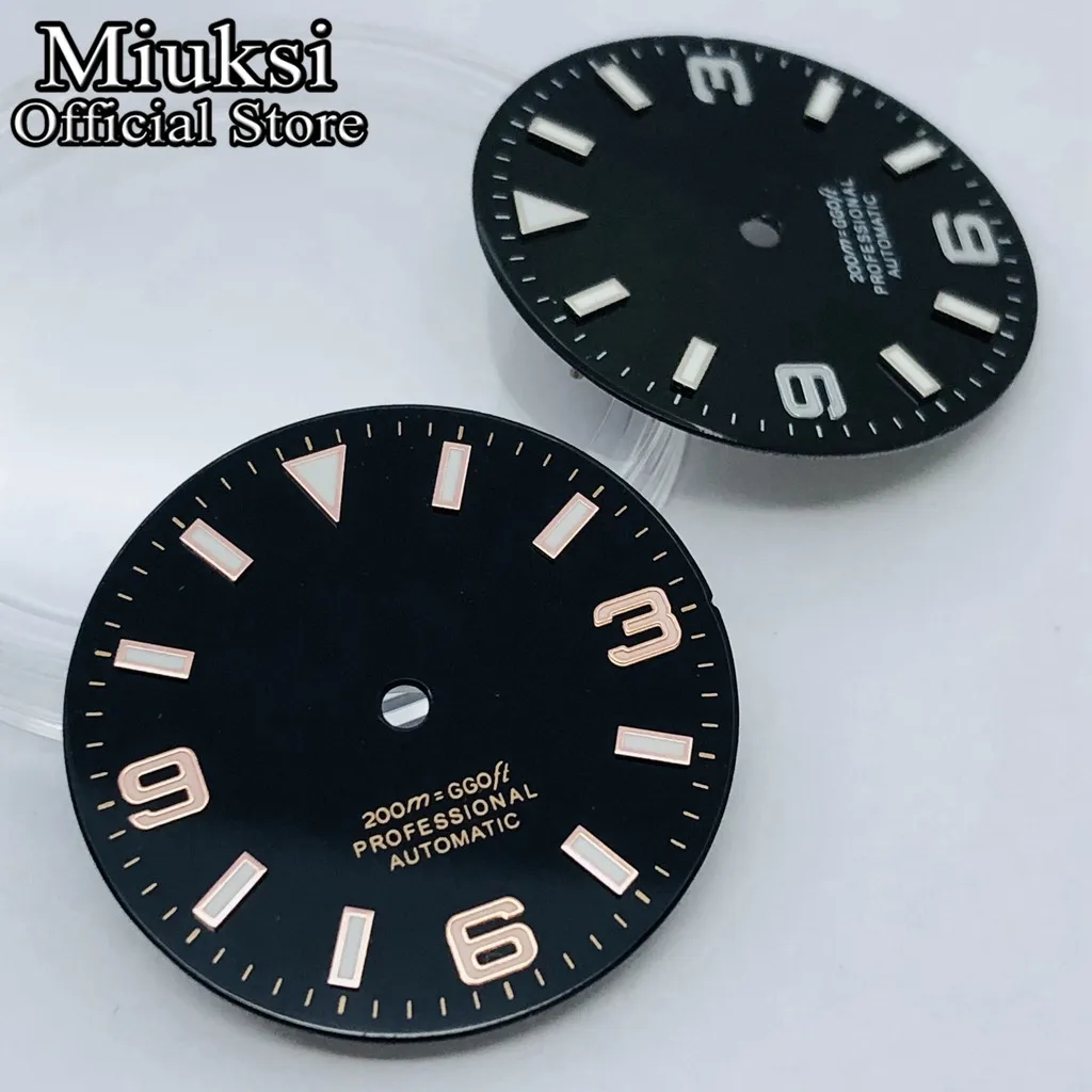 Miuksi 29mm black green yellow red silver orange watch dial luminous fit NH35 NH36 ETA2824 2836 Miyota8215 DG2813 3804 movement