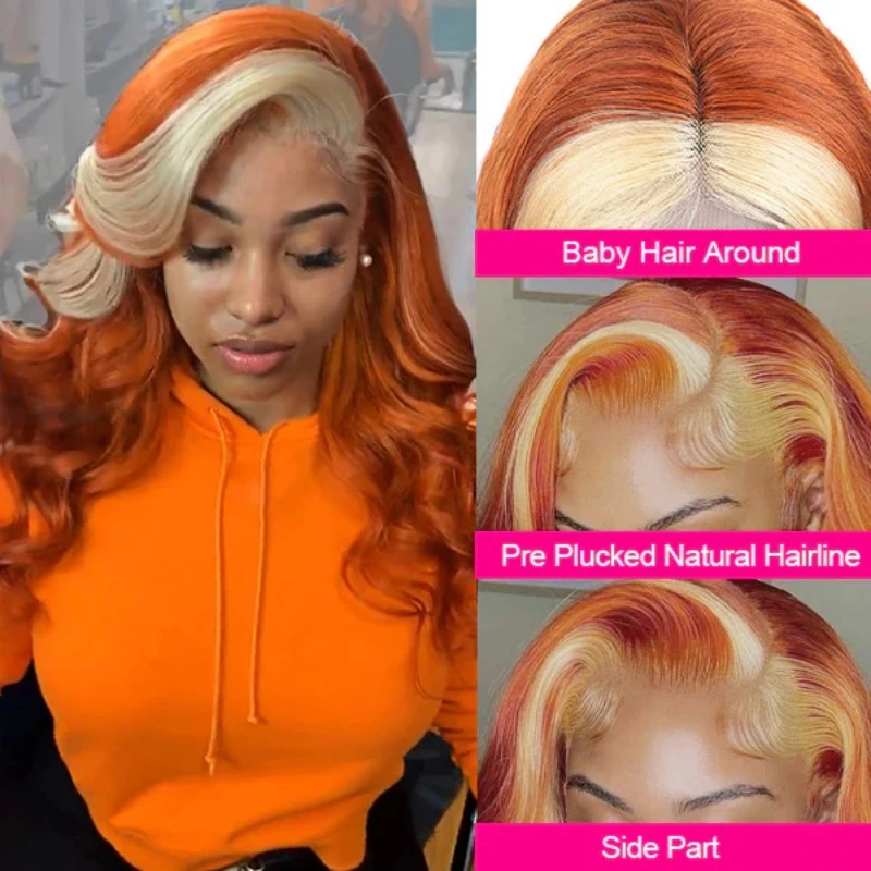 Body Wave 13X4 Colored Lace Frontale Pruik 13X6 Gember Oranje Lace Front Human Hair Pruiken Voor Vrouwen 30 Inch Haar Pre Geplukt