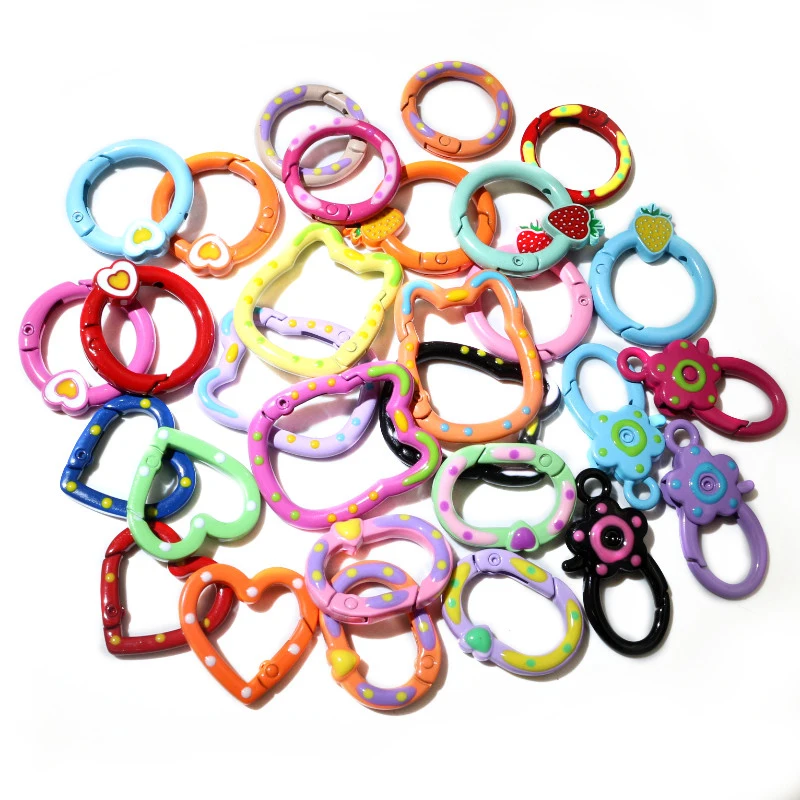 10pcs Random Colors Mix Heart Round Cat Shape Keychain Key Rings Lobster Clasps Hooks for DIY Keychains Making Accessories