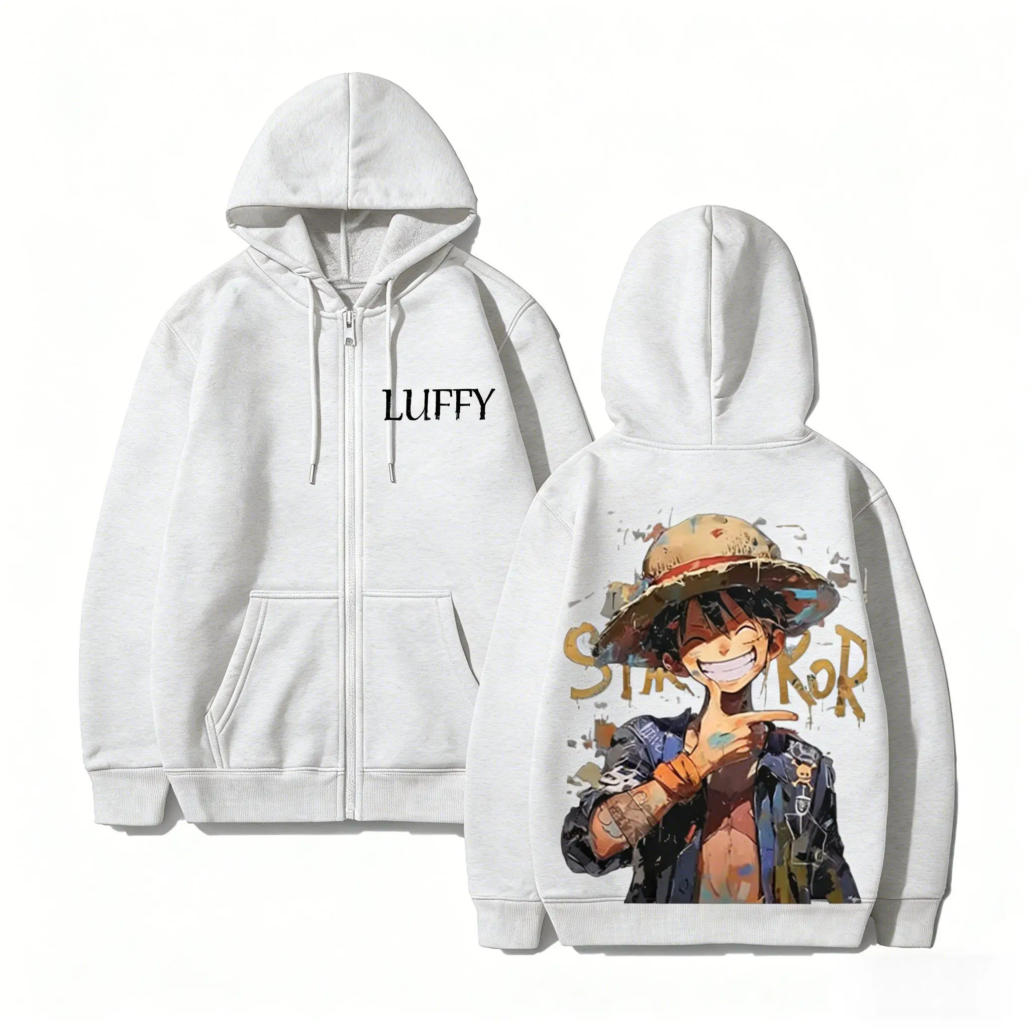 One Piece Anime Luffy Strohhut Zip Up Hoodie Männer Frauen Langarm Tops Casual Übergroße Streetwear Kapuzenpullover Jacke