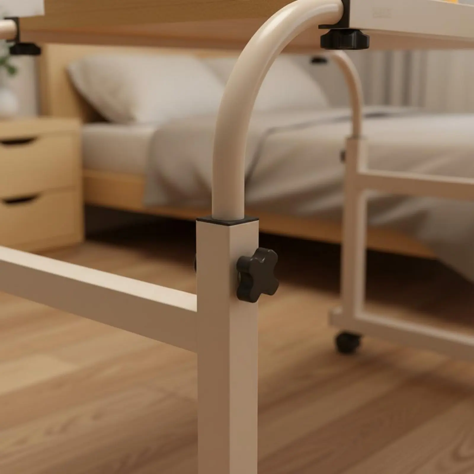 Adjustable Height Overbed Desk With Wheels Cross Bed Computer Table C-Shaped Bed Side Table Space-Saving Design for Dorm Room