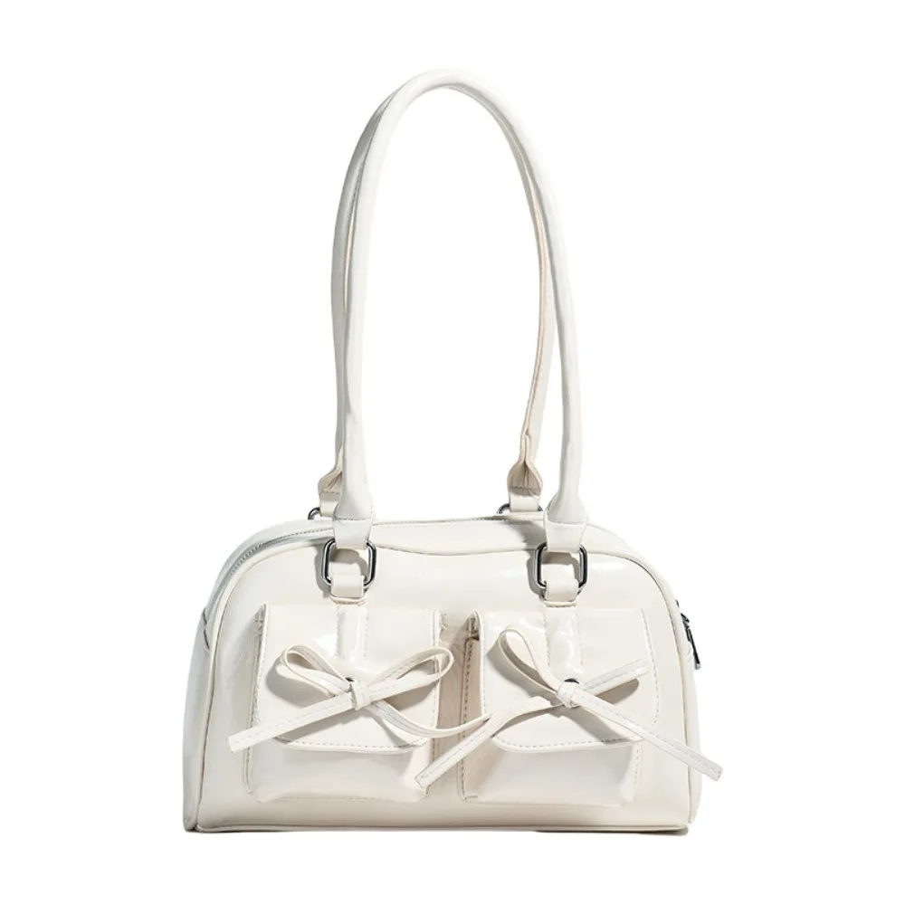 Borsa da bowling con papillon stile francese vintage Borsa a tracolla Boston elegante di grande capacità Bowknot Borse da donna casual per ragazze