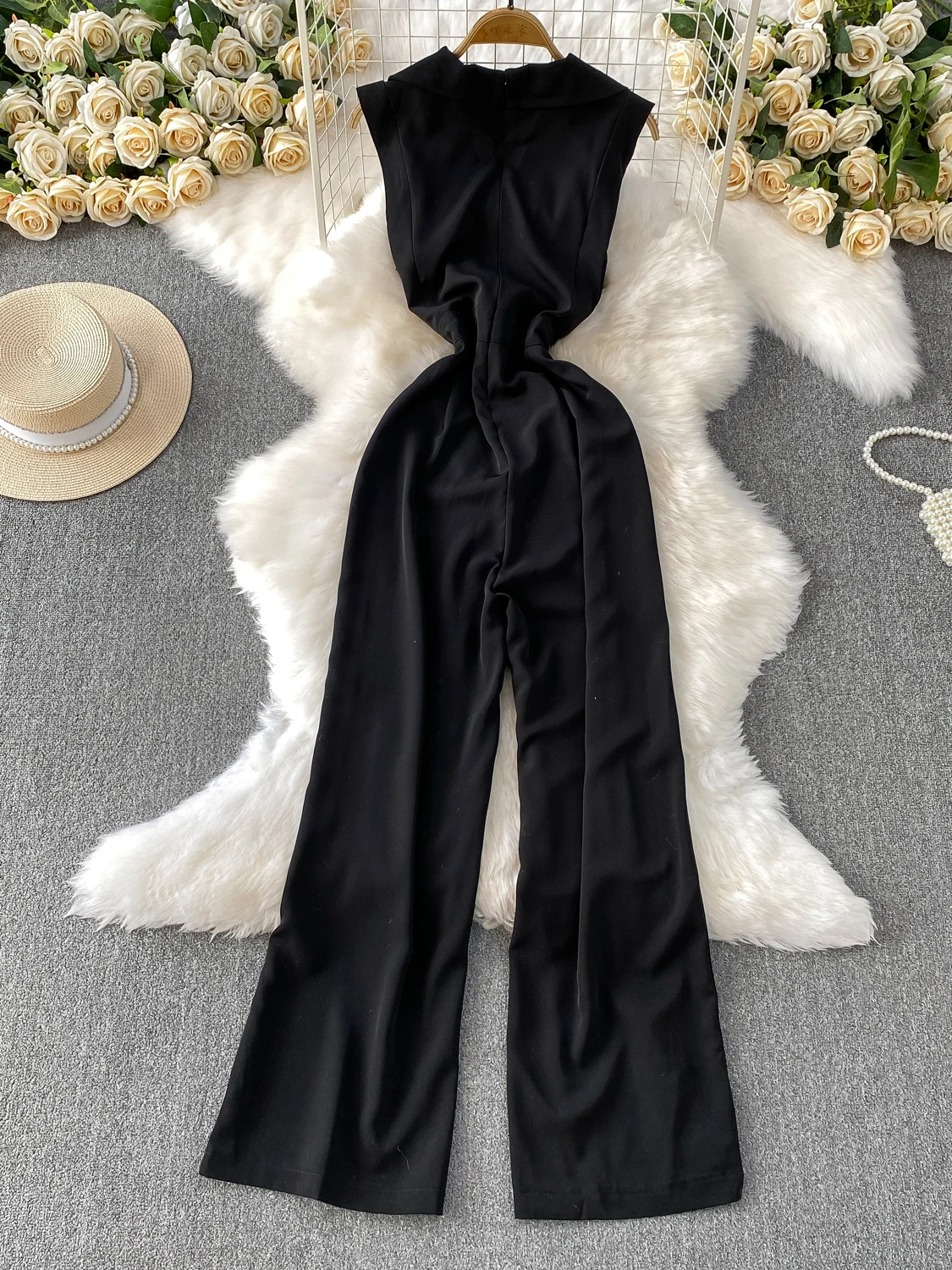 

Bla Suit Collar Svel Wide Leg Pants Women's Summer Slimming Straight Cut Commute Friendly High Waist Long Pants