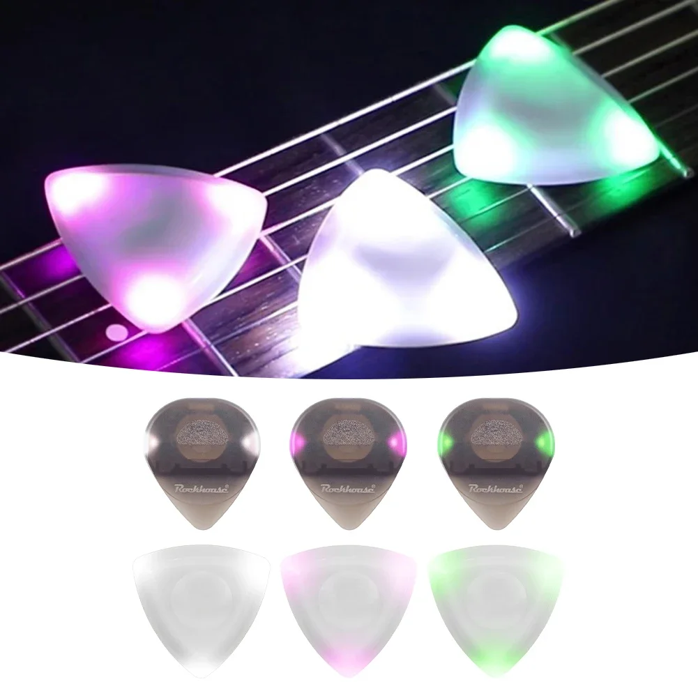 1pc LED Guitar Pick Shining Luminous Non-slip Colored Light Guitar LED Picks Plectrum Multiple Light Options Guitars Accessories