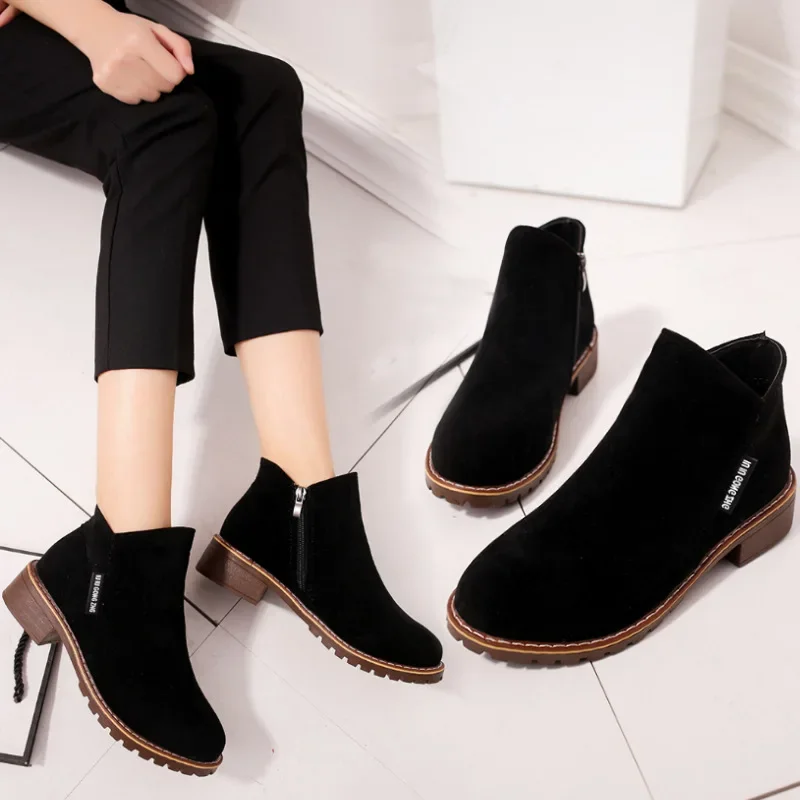 Women Boots 2024 Autumn Winter Boots Female Shoes Brand Ladies Ankle Heels Shoes Woman Suede Leather Boots