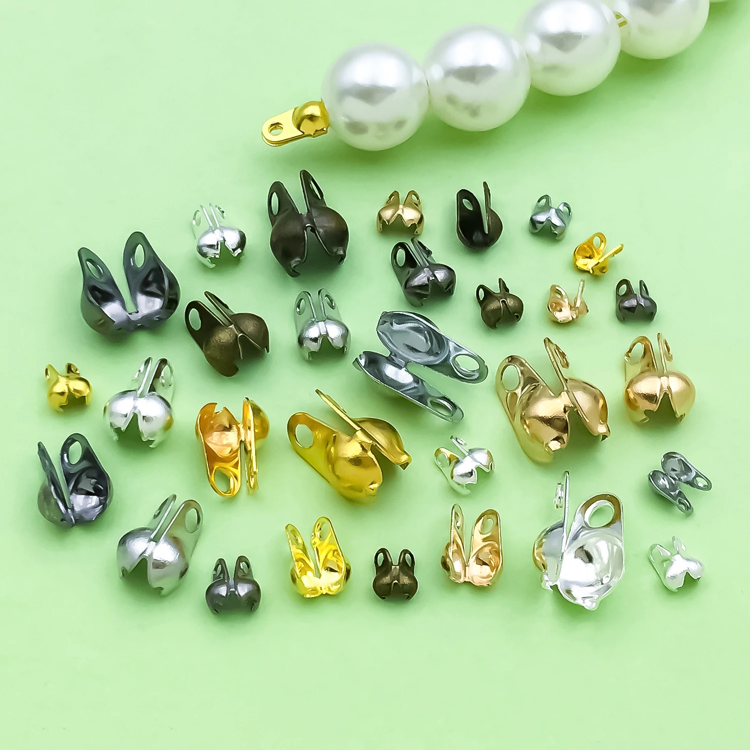 200pcs/lot Multicolor Metal Crimp Bead Covers Clamshell Bead Tips Accessories For DIY Bracelet Necklace Jewelry Making Finding